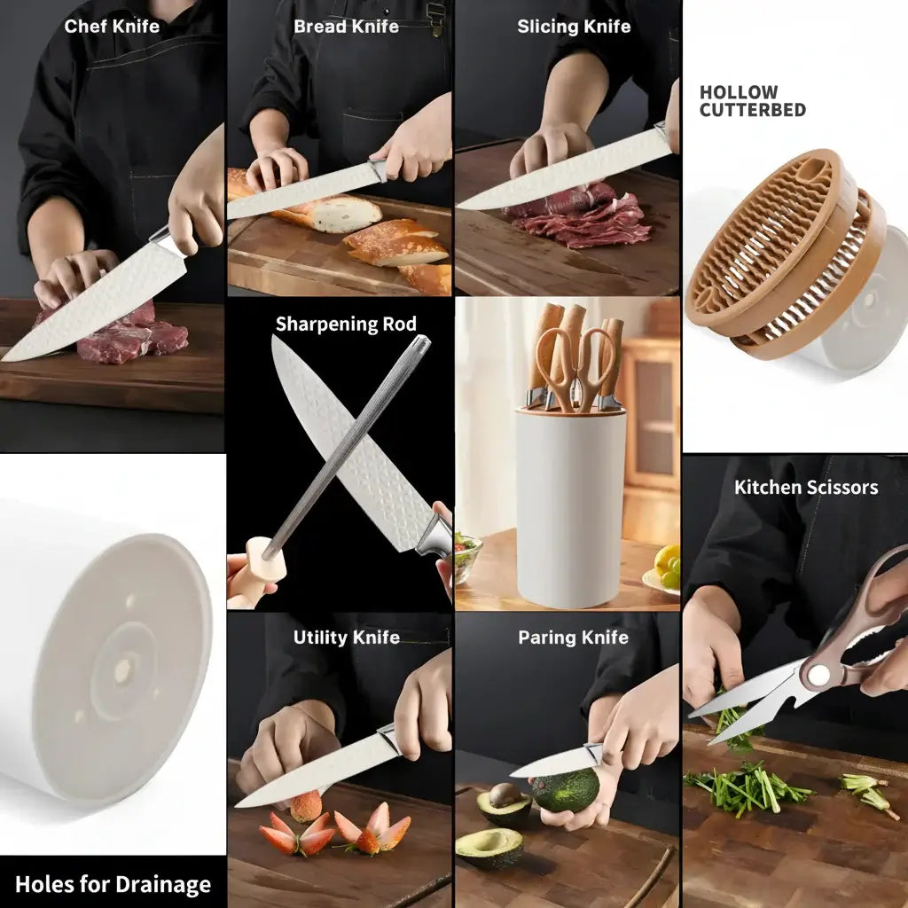 Stainless Steel Kitchen Knife Set with Holder 7-Piece - Hadi Craft