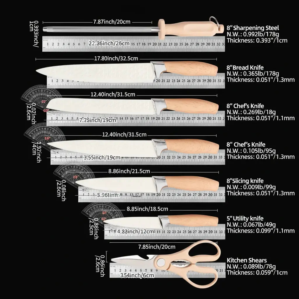 Stainless Steel Kitchen Knife Set with Holder 7-Piece - Hadi Craft