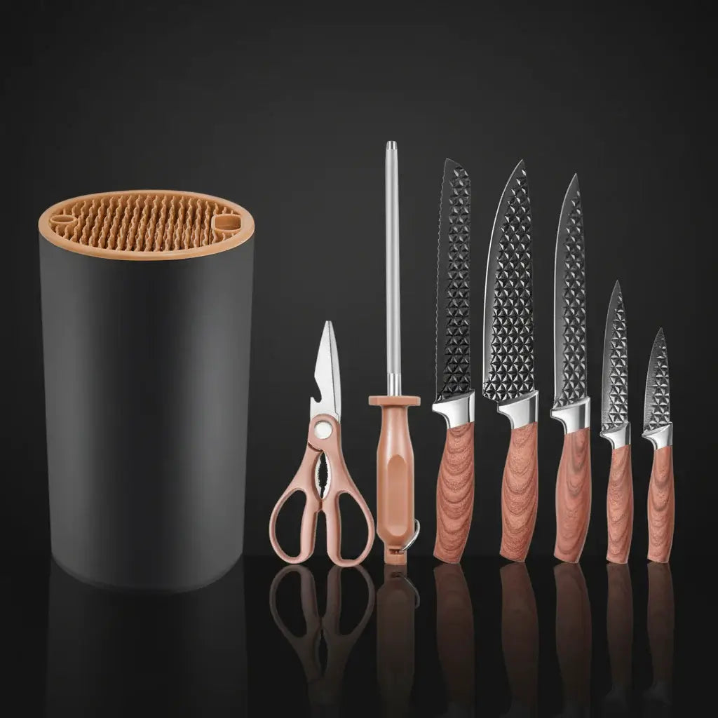 Stainless Steel Kitchen Knife Set with Holder 7-Piece - Hadi Craft