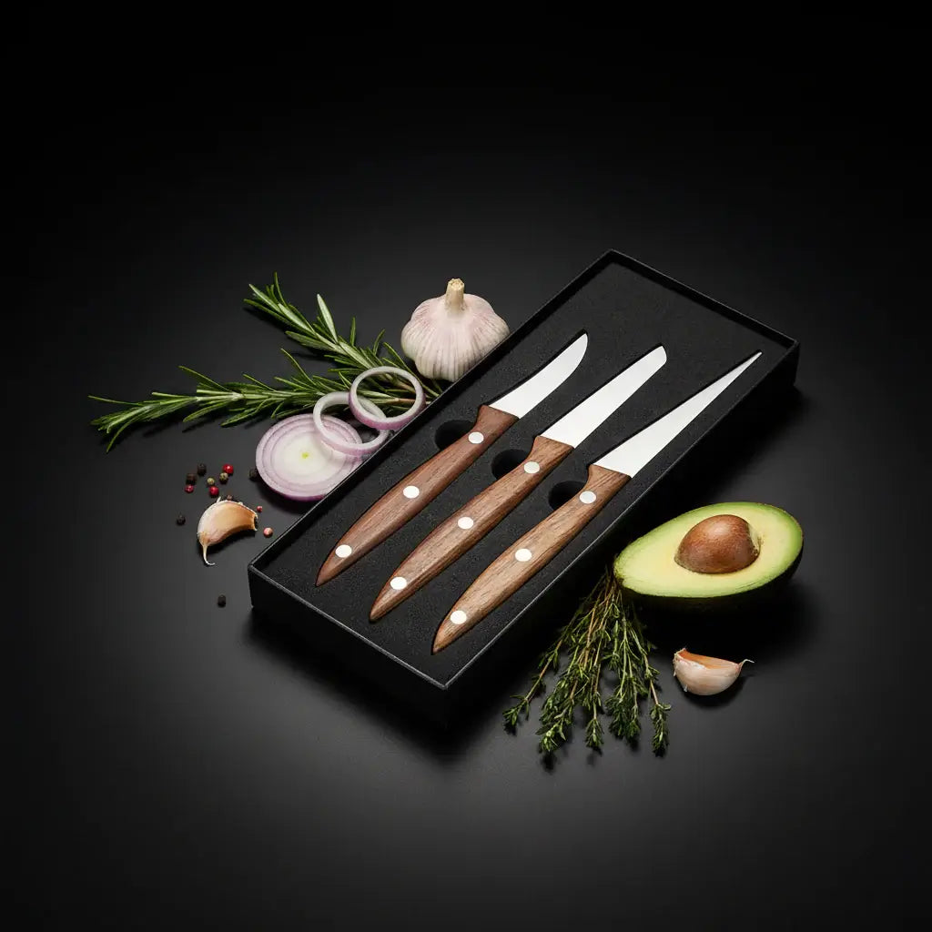 Stainless Steel fruit Carving Knife Set Wood Handle Kitchen Knives - Hadi Craft