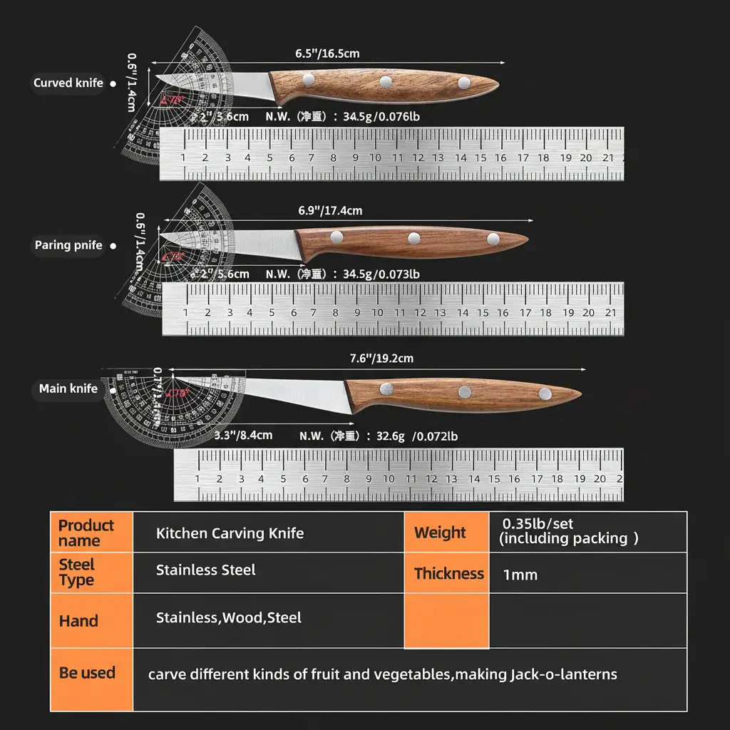 Stainless Steel fruit Carving Knife Set Wood Handle Kitchen Knives - Hadi Craft