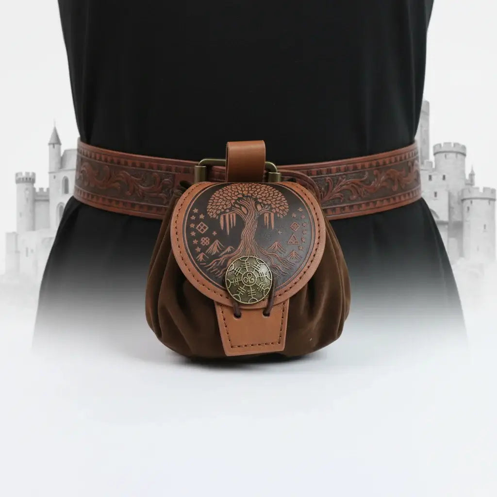 Steampunk Medieval Waist Bag PU Leather Fanny Pack Punk Belt Pouch Cosplay Utility Bag for Men - Hadi Craft