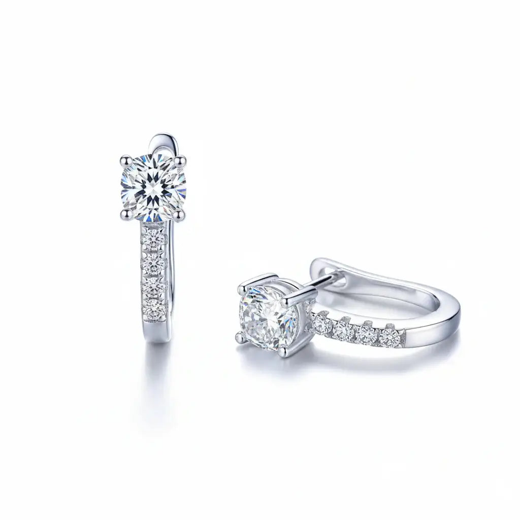 Sterling silver moissanite stud earrings Breasted Stud Earrings - Hadi Craft
