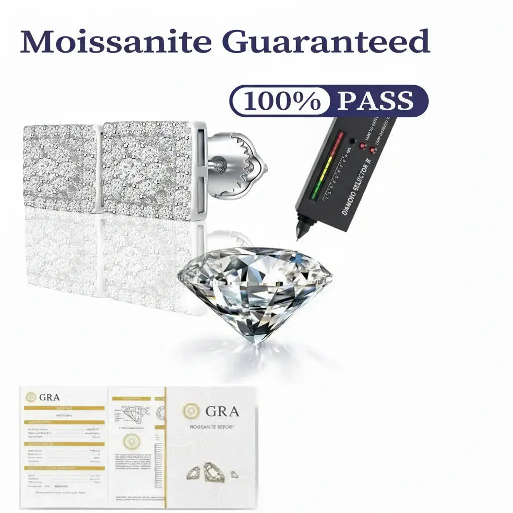 Sterling silver moissanite stud earrings Diamond Earrings S925 - Hadi Craft