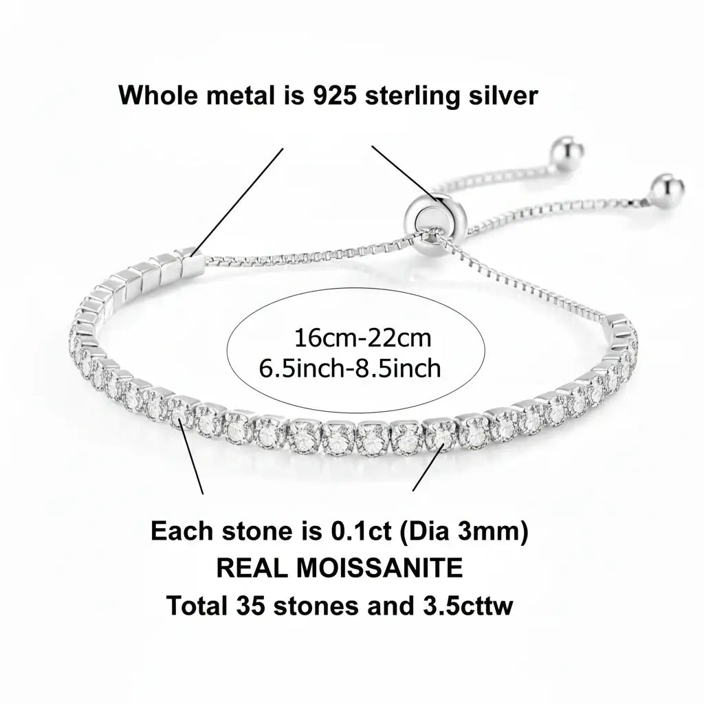 Sterling silver moissanite tennis bracelet Brilliant Cut 925 Sterling - Hadi Craft