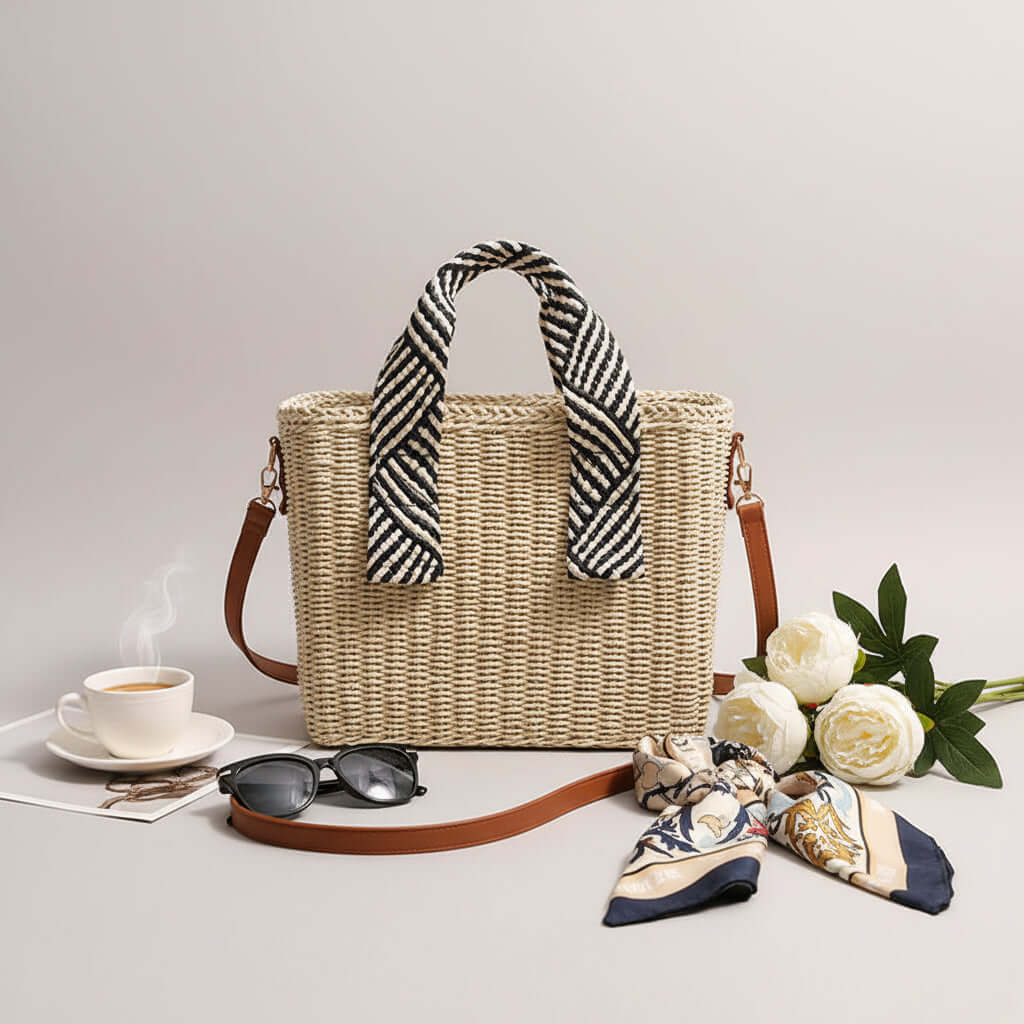 Straw Woven Crossbody Beach Bag for Vacation - Hadi Craft