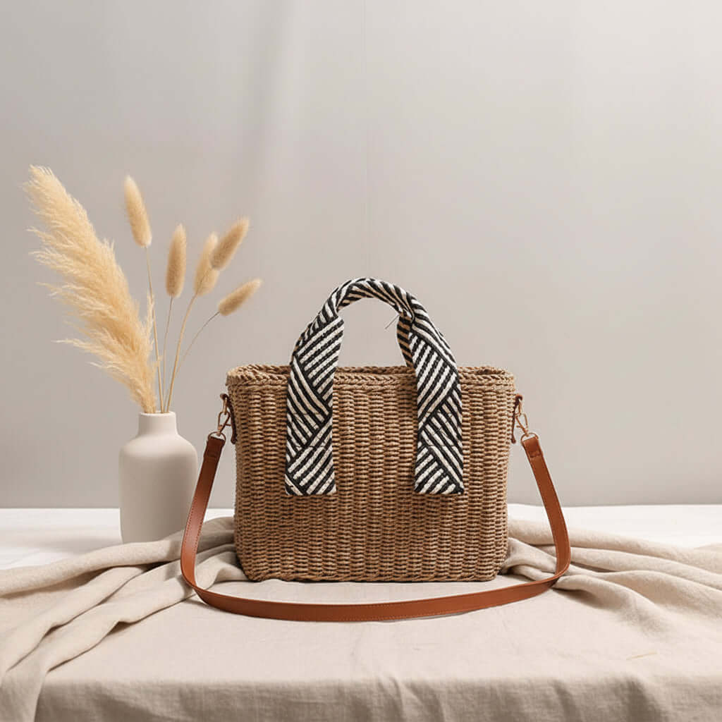 Straw Woven Crossbody Beach Bag for Vacation - Hadi Craft