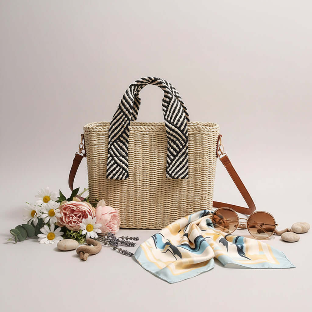 Straw Woven Crossbody Beach Bag for Vacation - Hadi Craft