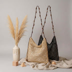 Straw beach bag for women woven bag with lace up pattern - Hadi Craft