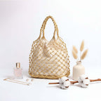 Straw woven beach bag for women gold color - Hadi Craft