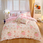 Strawberry Print Duvet Cover Set – Cute Soft Microfiber Bedding Set (Twin/Queen/King) - Hadi Craft