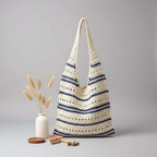 Striped Woven Beach Bag Large Capacity - Hadi Craft