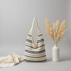 Striped Woven Beach Bag Large Capacity - Hadi Craft