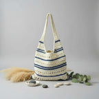 Striped Woven Beach Bag Large Capacity - Hadi Craft