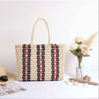 Striped woven beach bag Travel Vacation Women Striped One Shoulder bag - Hadi Craft