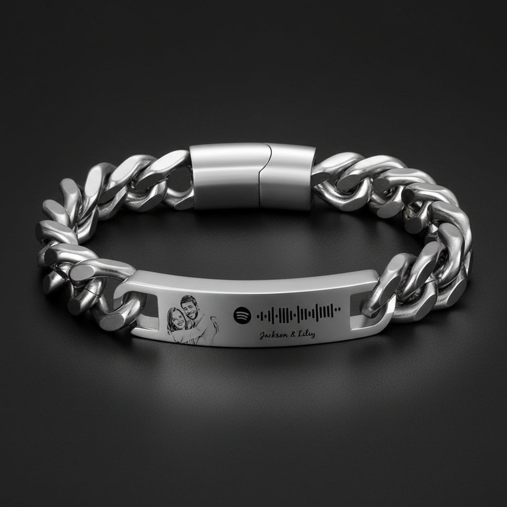 Personalized Spotify Code Bracelet with Photo Engraving, Perfect Anniversary Gift for Him