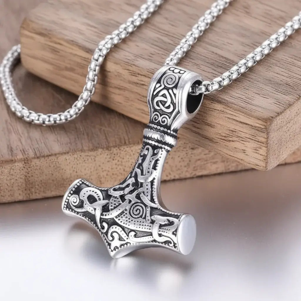 Thor Mjolnir necklace for men – Viking Norse Mythology Pendant, - Hadi Craft
