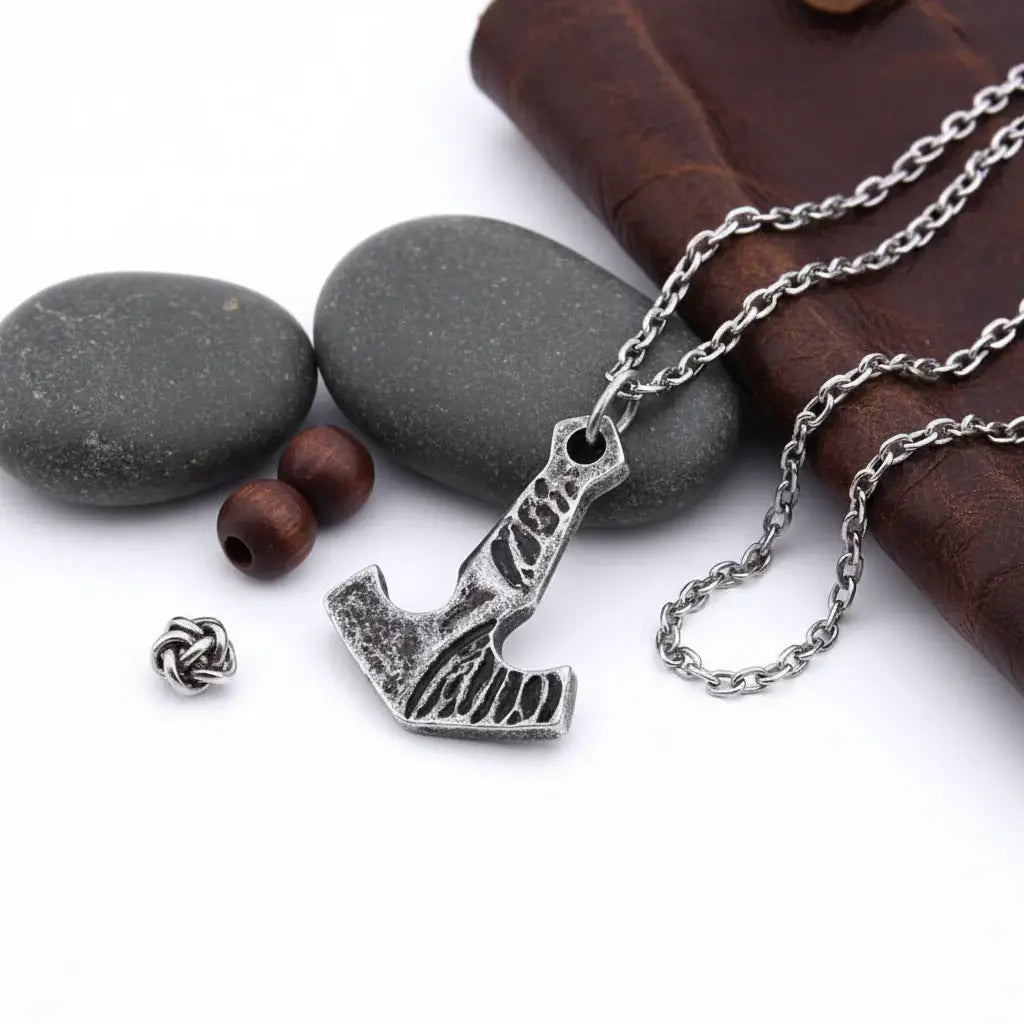 Thor Mjolnir necklace for men – Viking Norse Pendant with Steel Chain - Hadi Craft