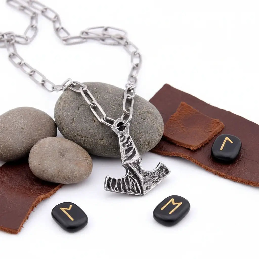 Thor Mjolnir necklace for men – Viking Norse Pendant with Steel Chain - Hadi Craft