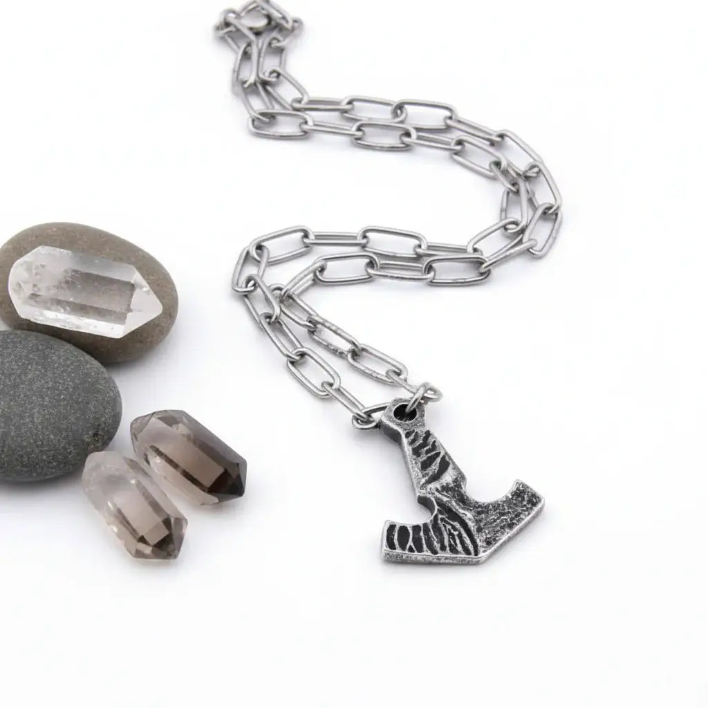 Thor Mjolnir necklace for men – Viking Norse Pendant with Steel Chain - Hadi Craft