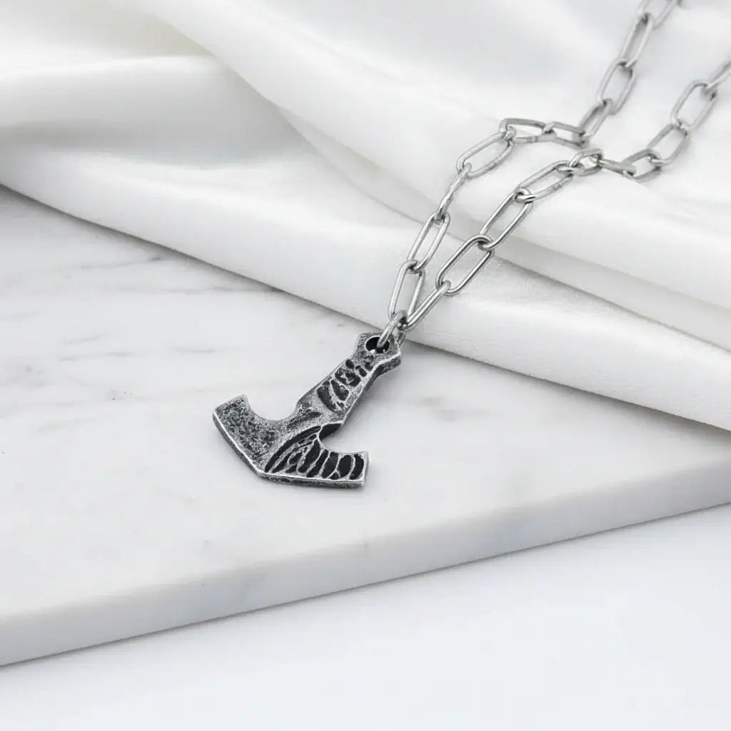Thor Mjolnir necklace for men – Viking Norse Pendant with Steel Chain - Hadi Craft