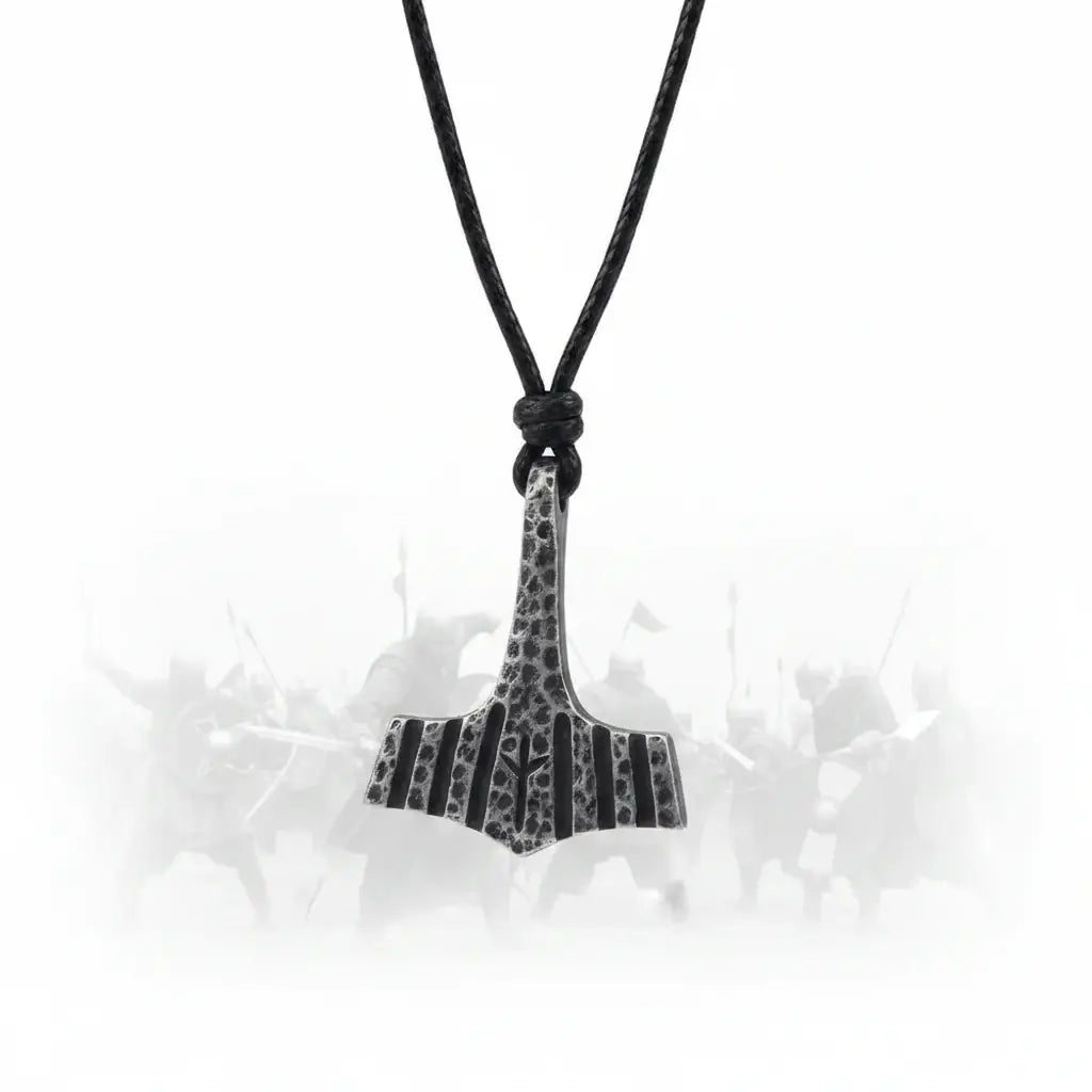 Thor’s Hammer Mjolnir Iron Gray Stainless Steel Viking Necklace for Men – Gift Box Set - Hadi Craft