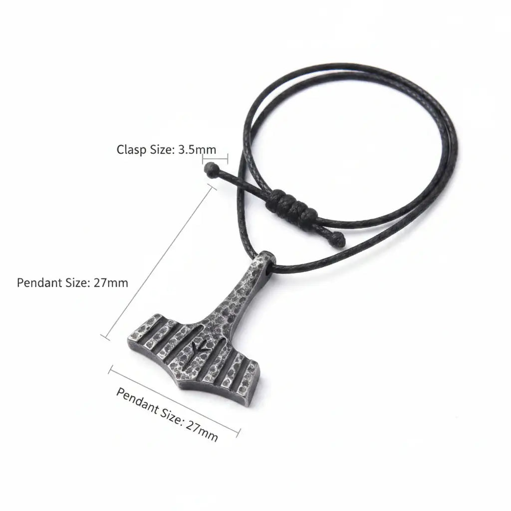 Thor’s Hammer Mjolnir Iron Gray Stainless Steel Viking Necklace for Men – Gift Box Set - Hadi Craft