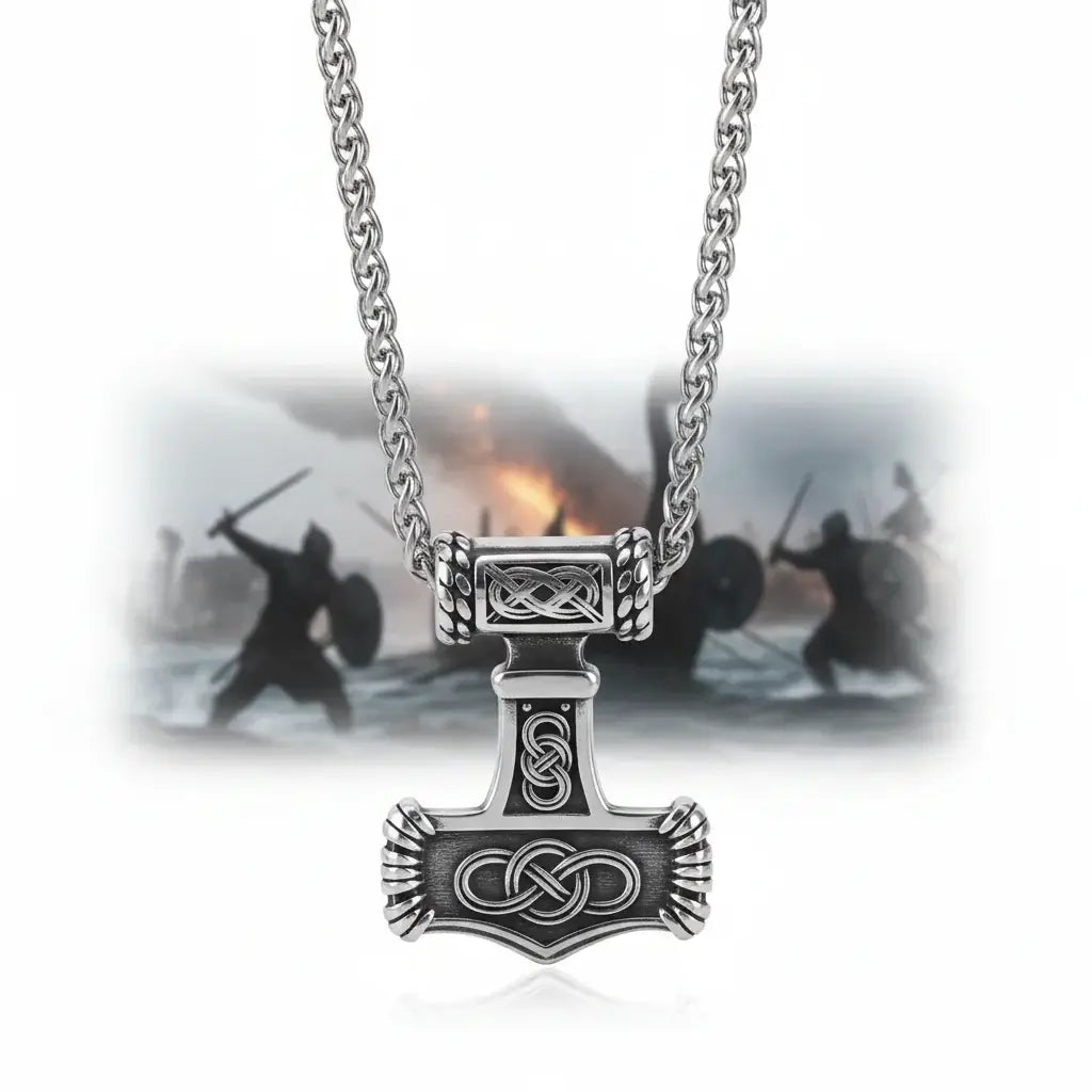 Thor’s Hammer Mjolnir Stainless Steel Viking Necklace for Men with Wooden Gift Box - Hadi Craft