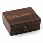 Wooden gift box with 'Vikings' engraving, ideal for Thor Mjolnir Viking necklace gift box.