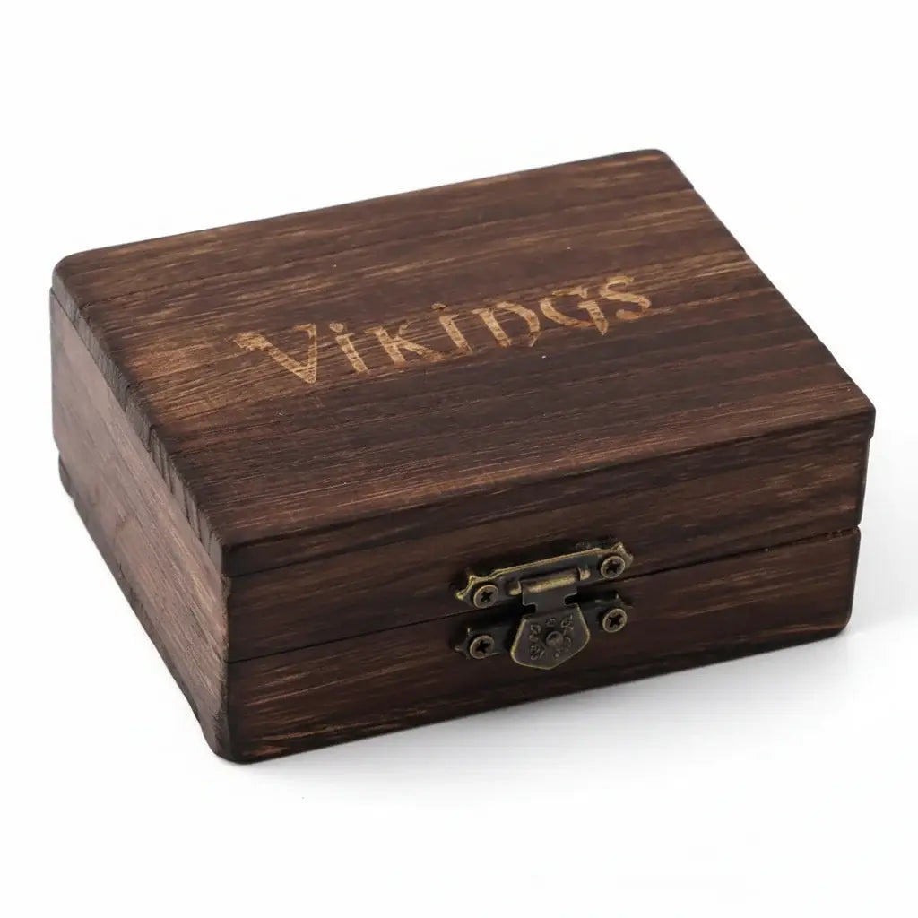 Wooden gift box with 'Vikings' engraving, ideal for Thor Mjolnir Viking necklace gift box.