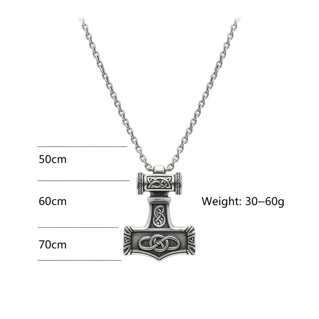Thor’s Hammer Mjolnir Stainless Steel Viking Necklace for Men with Wooden Gift Box - Hadi Craft
