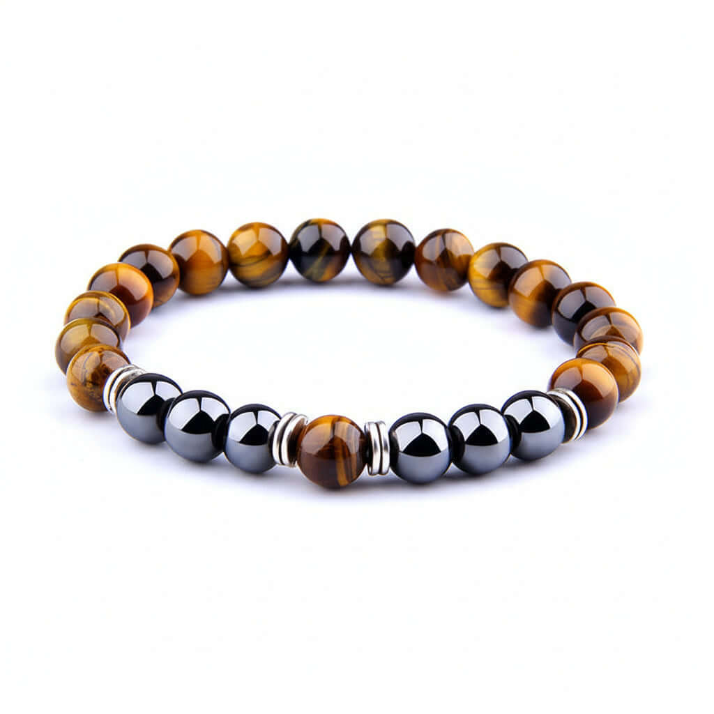 Tiger Eye Bracelet Fashion Simple Obsidian Alloy Separator Elastic Bracelet - Hadi Craft