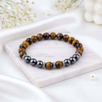 Tiger Eye Bracelet Fashion Simple Obsidian Alloy Separator Elastic Bracelet - Hadi Craft