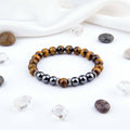 Tiger Eye Bracelet Fashion Simple Obsidian Alloy Separator Elastic Bracelet - Hadi Craft