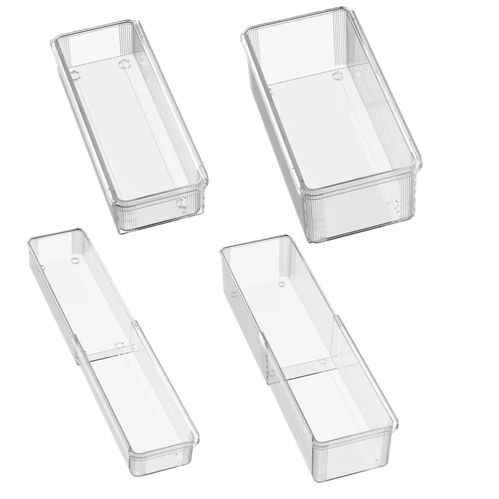 Transparent retractable drawer storage box for household kitchen utensils, chopsticks, spoons, dividers, multifunctional station - Hadi Craft