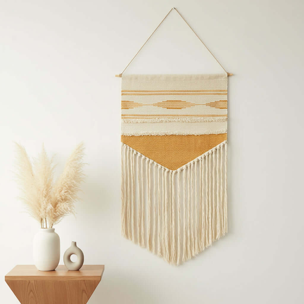 Tufted Tassel Wall Hanging – Boho Hand-Woven Tapestry Decor - Hadi Craft