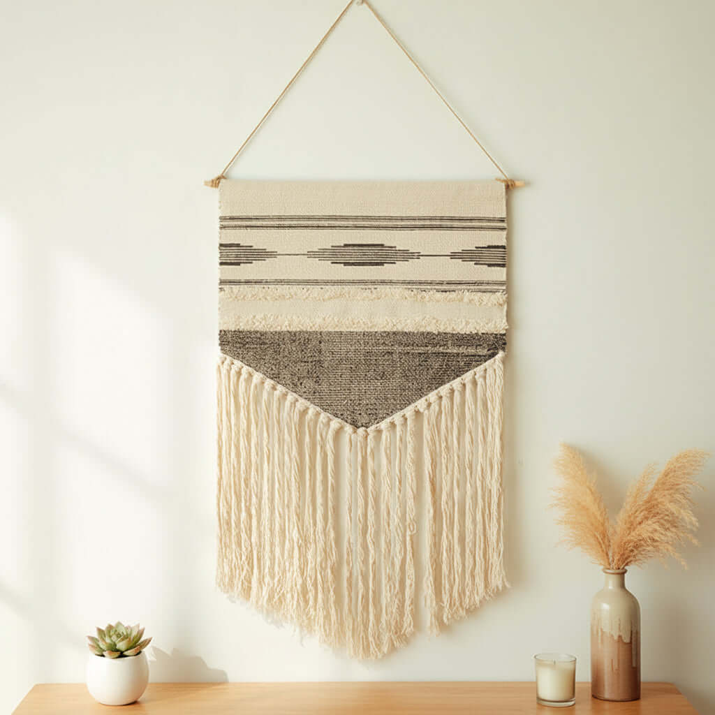 Tufted Tassel Wall Hanging – Boho Hand-Woven Tapestry Decor - Hadi Craft