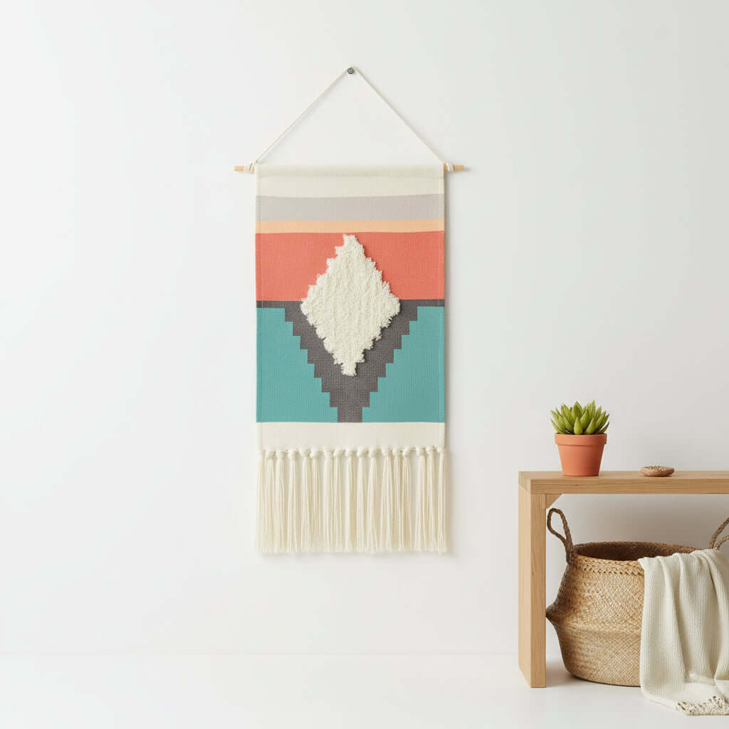 Tufted Tassel Wall Hanging – Boho Hand-Woven Tapestry Decor - Hadi Craft