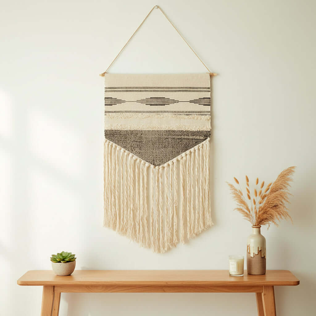 Tufted Tassel Wall Hanging – Boho Hand-Woven Tapestry Decor - Hadi Craft