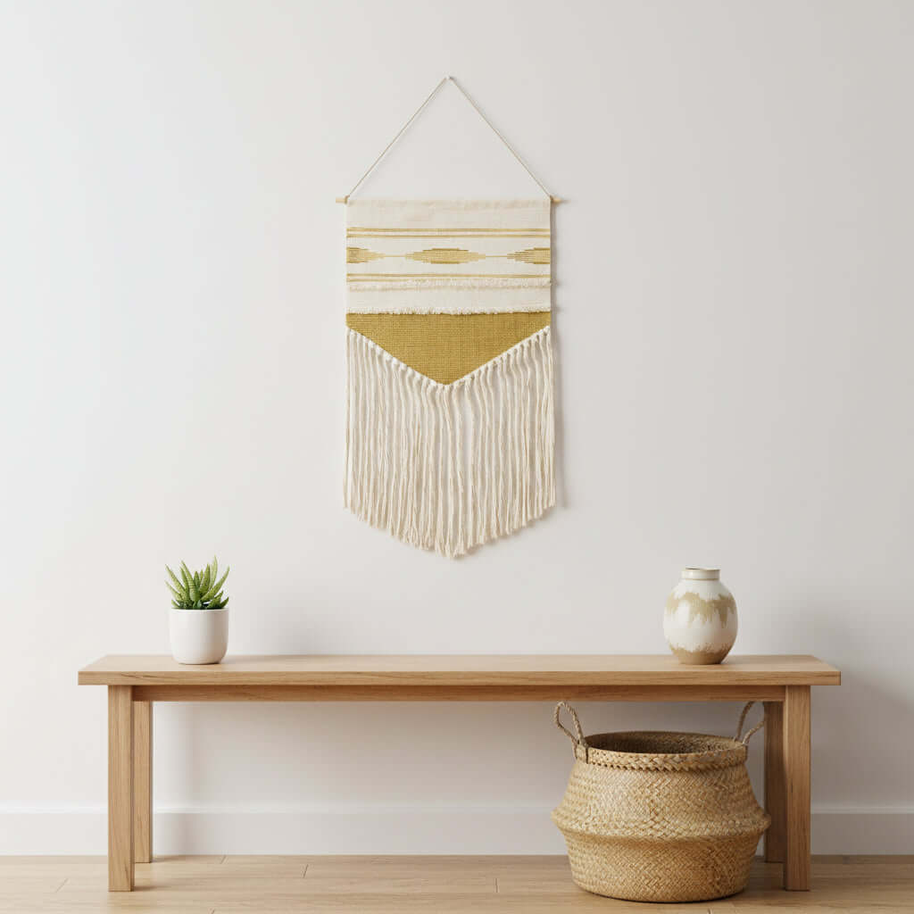 Tufted Tassel Wall Hanging – Boho Hand-Woven Tapestry Decor - Hadi Craft