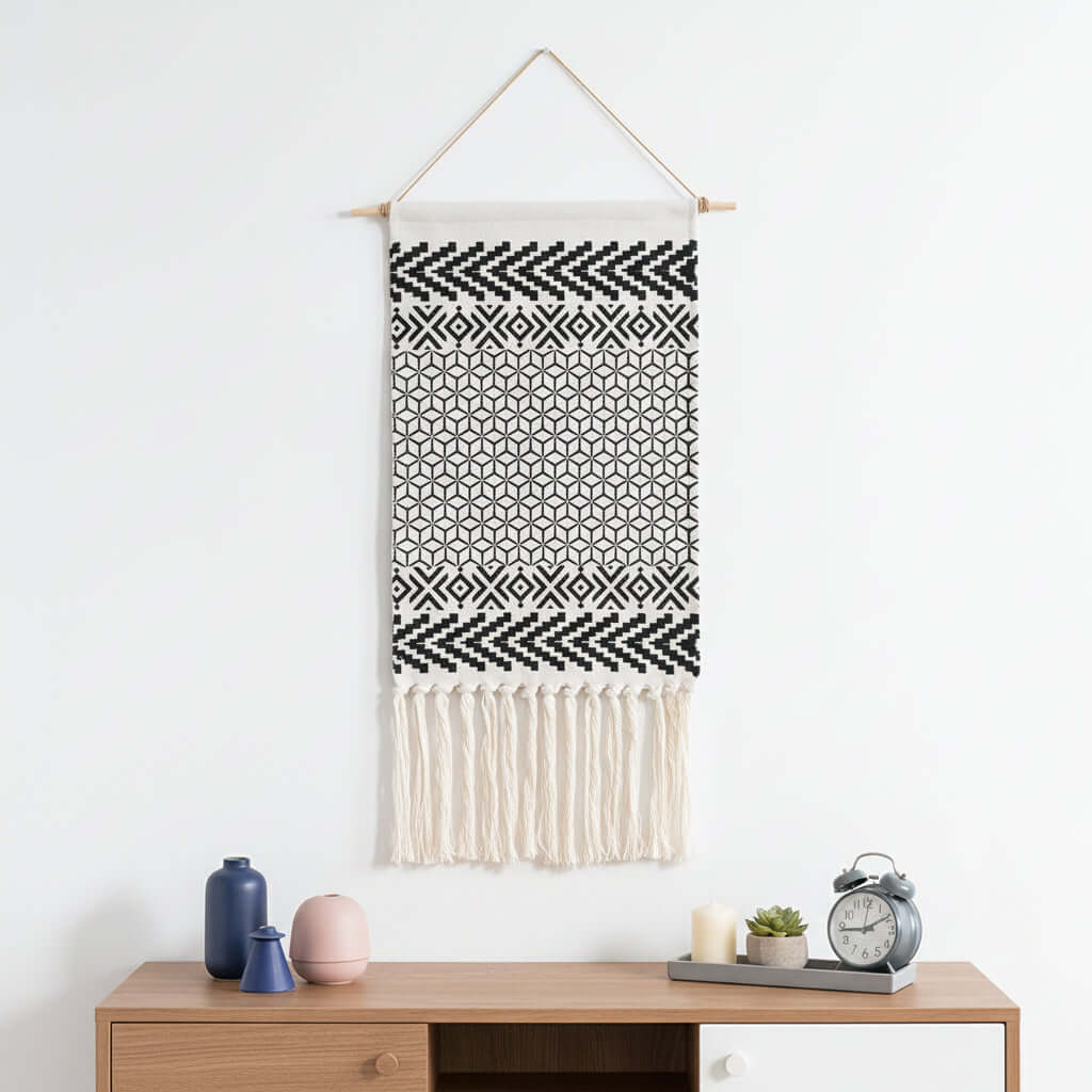 Tufted Tassel Wall Hanging – Boho Hand-Woven Tapestry Decor - Hadi Craft