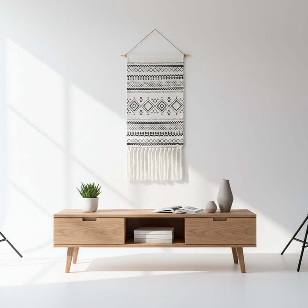 Tufted Tassel Wall Hanging – Boho Hand-Woven Tapestry Decor - Hadi Craft