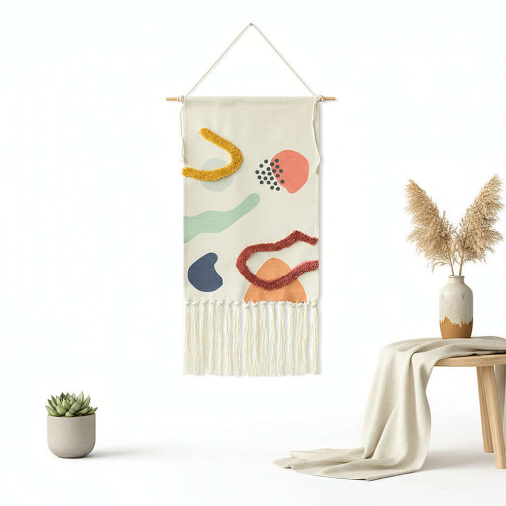 Tufted Tassel Wall Hanging – Boho Hand-Woven Tapestry Decor - Hadi Craft