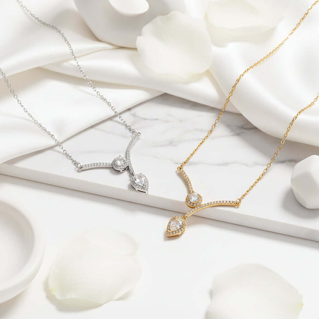 V-shaped zircon necklace Water Drop Micro Inlaid Zircon - Hadi Craft