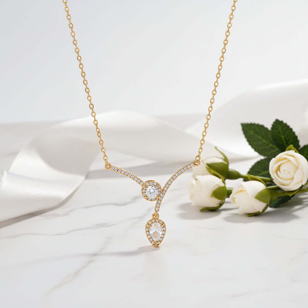 V-shaped zircon necklace Water Drop Micro Inlaid Zircon - Hadi Craft