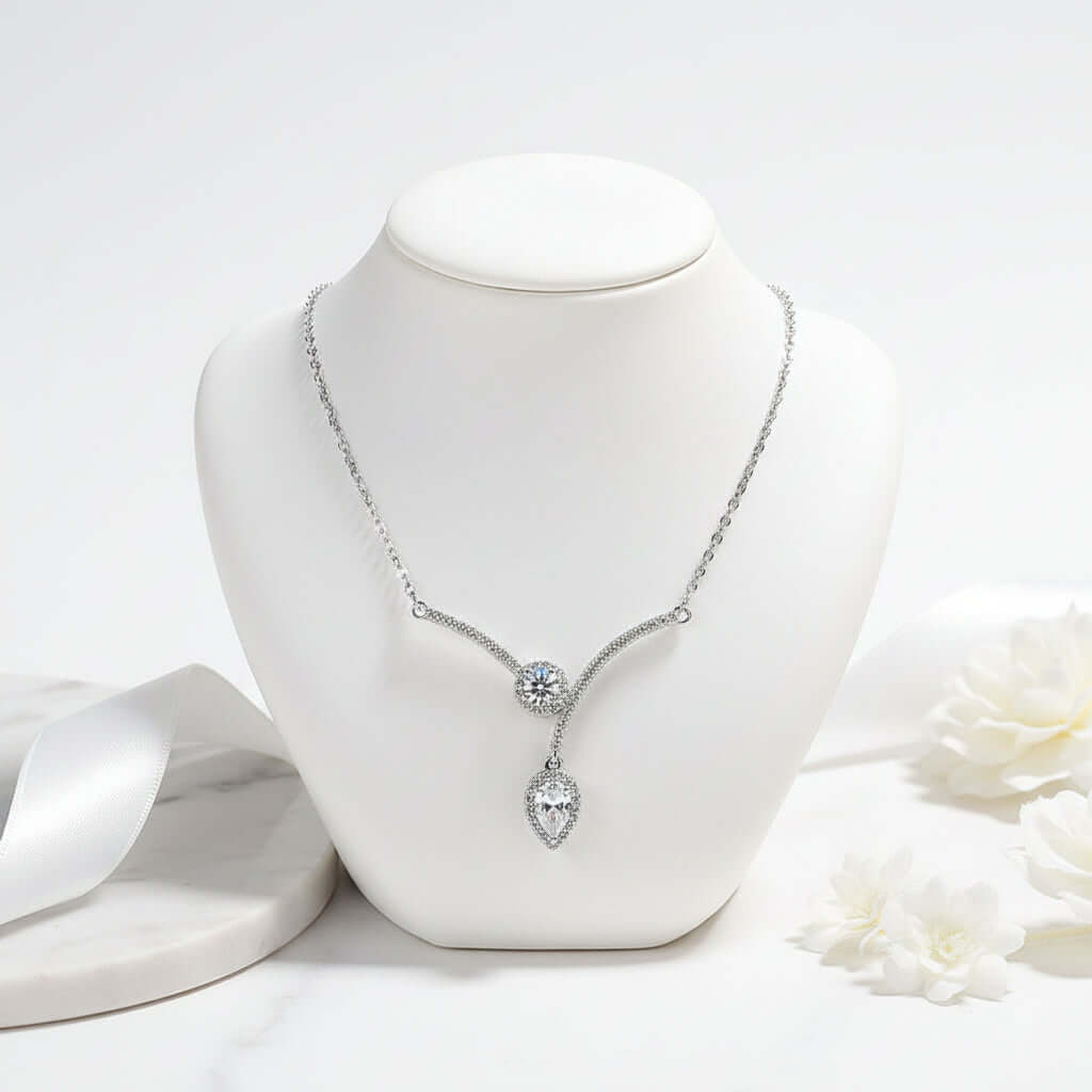 V-shaped zircon necklace Water Drop Micro Inlaid Zircon - Hadi Craft