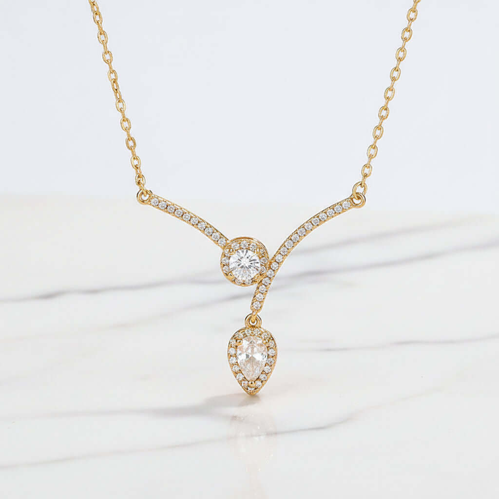 V-shaped zircon necklace Water Drop Micro Inlaid Zircon - Hadi Craft