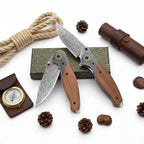 VG10 Damascus Steel Folding Knife – Premium EDC Pocket Knife with Mahogany Handle for Camping & Outdoor - Hadi Craft