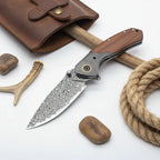 VG10 Damascus Steel Folding Knife – Premium EDC Pocket Knife with Mahogany Handle for Camping & Outdoor - Hadi Craft