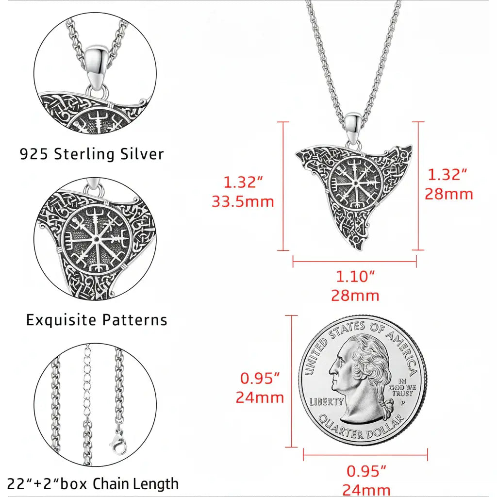 Vegvisir Viking Necklace 925 Sterling Silver – Nordic Compass Protection Amulet Pendant for Men & Women - Hadi Craft